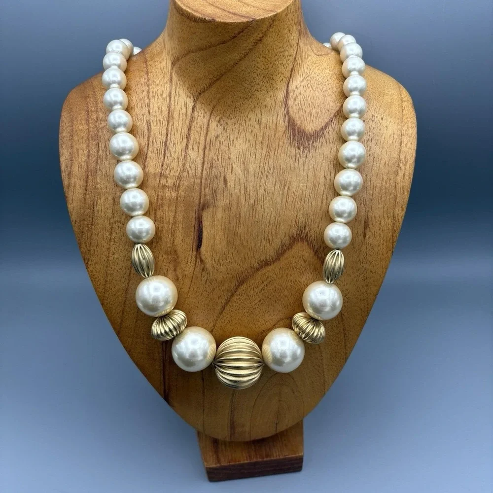 Vintage Napier Staement Necklace Faux Pearls Gold